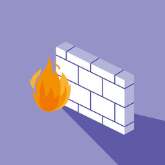 Poster - cyber security with wall and flame