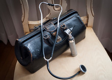 Worn Vintage Doctor's Bag And  Equipment