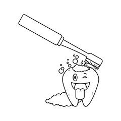 Sticker - comic tooth with brush kawaii character