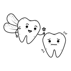 Canvas Print - comic teeth couple with fairy kawaii characters