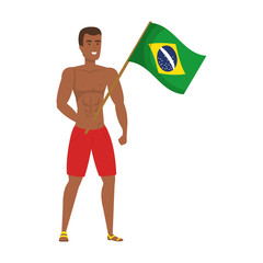 Canvas Print - young athletic black man waving brazil flag