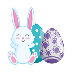 Poster - cute rabbit with easter eggs painted