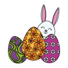 Poster - cute rabbit with easter eggs painted