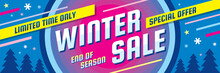 Winter Sale - Concept Horizontal Banner Vector Illustration. Abstract Creative Discount Layout. Special Offer. Graphic Design Poster. 