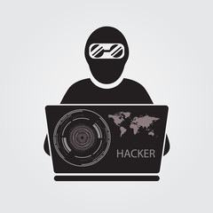 Wall Mural - Icon of hacker with big laptop.