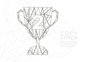 Trophy Cup Number two shape wireframe polygon silver frame structure, Sport winner concept design illustration isolated on black gradient background with copy space, vector eps 10