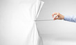 © ra2 studio - hand pulling white paper curtain, changing scene concept