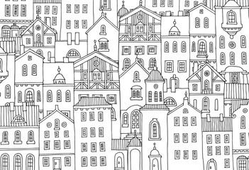 Wall Mural - Cute hand drawn houses with windows