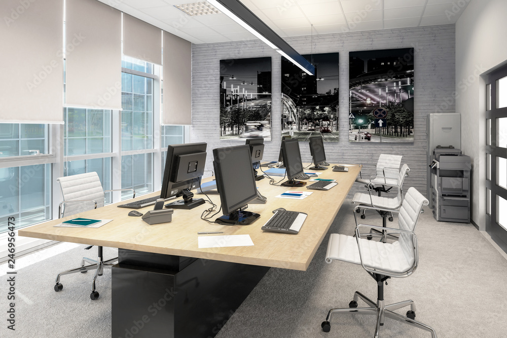 Common Computer Workplace Design - 3d visualization Stock Photo | Adobe ...