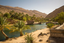 Amazing Lake And Oasis With Palm Trees (Wadi Bani Khalid) In The Omani Desert
