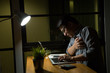 © comzeal - Symptoms of heart disease during overtime at night in the office, Working late and healthy concept