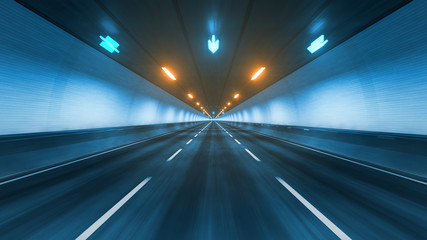 Wall Mural - Travel through the illuminated tunnel with motion blur 3D rendering