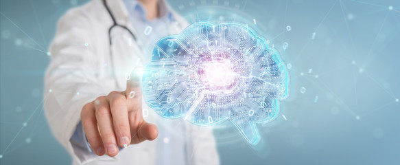 Aufkleber - Doctor creating artificial intelligence interface 3D rendering