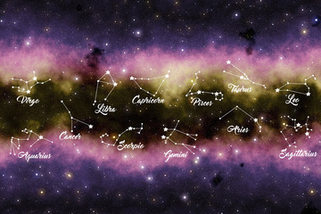 zodiac astrology signs with stars constellations like concept of astrology, astronomy and esoteric