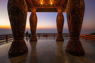 Tourists are waiting for the sunrise at the morning view point on Wat Phra That Doi Suthep.