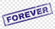 FOREVER stamp seal print with dirty style and double framed rectangle shape. Stamp is placed on a transparent background. Blue vector rubber print of FOREVER title with dirty texture.