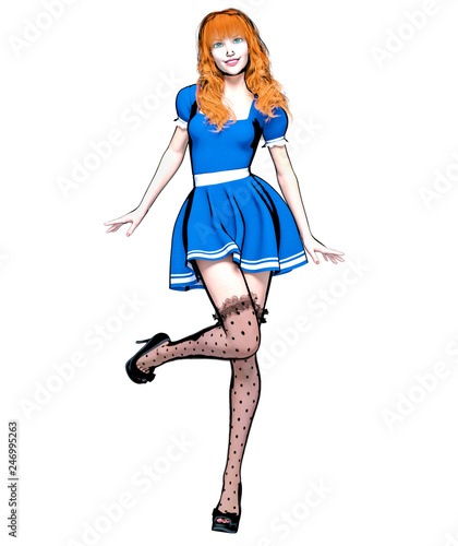Sexy Anime 3d Doll Japanese Anime Girl Big Green Eyes Bright Makeup Short Blue Dress Dark Stockings Cartoon Comics Sketch Drawing Manga Illustration Conceptual Fashion Art Seductive Candid Pose Buy This Stock Illustration And Explore,Simple Cross Line Art
