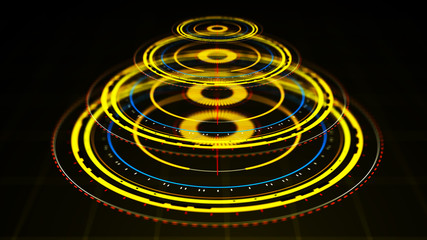 Wall Mural - futuristic control mechanisms on net background.scientific futuristic interface. round yellow abstra