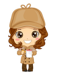 Wall Mural - Kid Girl Detective Costume Illustration