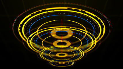 Wall Mural - futuristic control mechanisms on net background.scientific futuristic interface. round yellow abstra