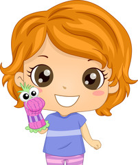 Sticker - Kid Girl Hand Sock Puppet Play Illustration