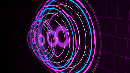 Wall Mural - futuristic control mechanisms on net background.scientific futuristic interface. round purple abstra