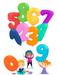 Canvas Print - Stickman Kids Balloon Numbers Illustration