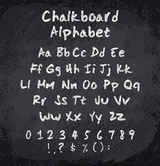 Vector illustration of chalked alphabet. Imitation texture of chalk