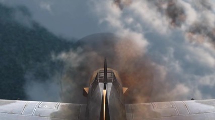 Wall Mural - Fighter Airplane from WW2 in flight in the sky - POV view