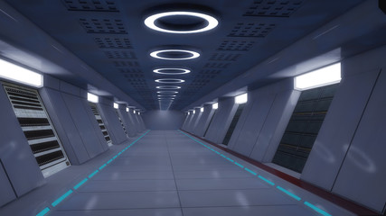 Wall Mural - 3d render. Futuristic interior corridor architecture