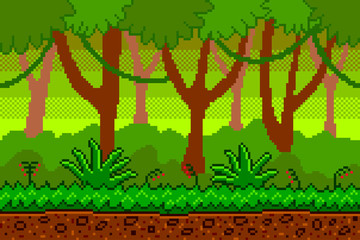 Pixel art jungle background detailed vector illustration