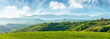 Leinwandbild Motiv panorama of beautiful countryside of romania. sunny afternoon. wonderful springtime landscape in mountains. grassy field and rolling hills. rural scenery