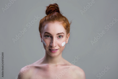 Close Up Beauty Portrait Of A Young Red Hair And Green Eyes