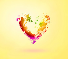 Colorful Print Of The Heart On A Bright Yellow Background