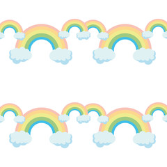 Cute rainbow pattern. Rainbow escaping from two clouds