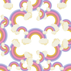 Cute rainbow pattern. Rainbow escaping from two clouds