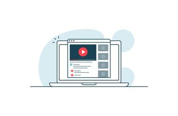 Wall Mural - video service concept. laptop with open browser and video player. vector illustration in line art st