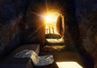© Tatyana Sidyukova - He is Risen. Empty Tomb With Shroud. Crucifixion at Sunrise. The illustration contains 3d elements.