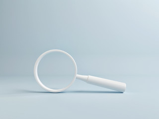 White Magnify on Blue Background, Copy Space, 3d render, 3d illustration