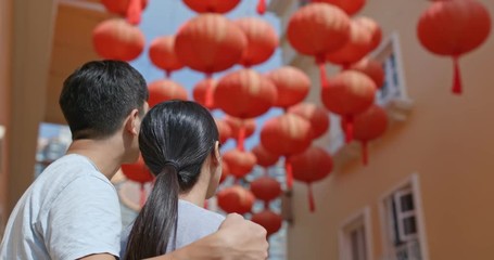 Poster - Couple look at the red lantern for chinese new year