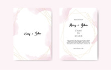 Wedding Invite With Abstract Watercolor Style Decoration In Light Tender Dusty Pink Color On White Background.
