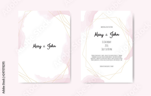 Wedding invite with abstract watercolor style decoration in light tender dust...