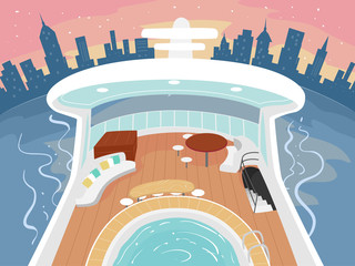 Sticker - Yacht Aboard Buildings Illustration