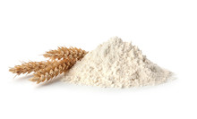 Fresh Flour And Ears Of Wheat Isolated On White