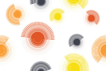 Wall Mural - seamless, abstract background pattern made with lines forming circles in orange, blue and yellow col