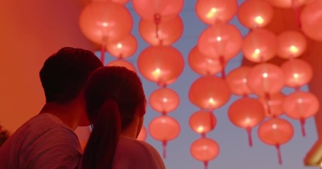 Poster - Couple enjoy look at the red lantern for Chinese new year