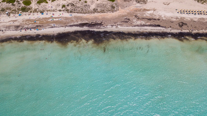 Wall Mural - Sa Rapita, Mallorca Spain. Amazing drone aerial landscape of the charming Es Rapita beach and turquoise sea