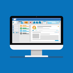 Email client software on Computer screen flat icon. business concept. Mailing template internet mail frame interface for mail message.