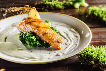 Poster - salmon steak with broccoli