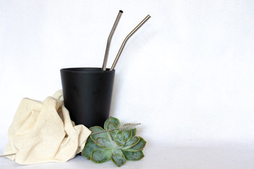 Bamboo cup with steel straw